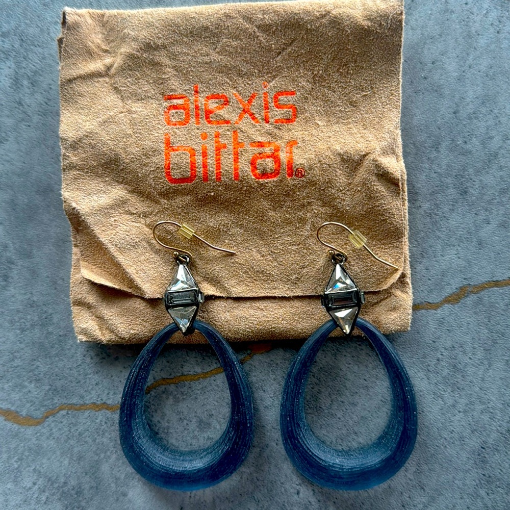 Alexis Bittar Blue Lucite and Crystal Drop Earrings